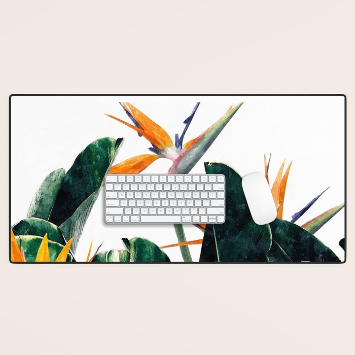 Paradise Bird, Nature Botanical Plant Floral, Tropical Garden Watercolor Painting Desk Mat Gallery Image 1
