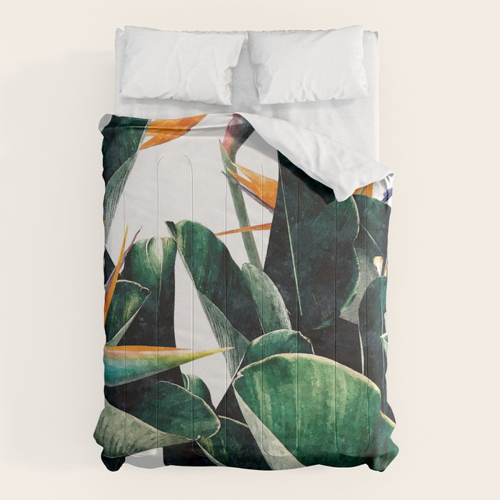 Paradise Bird, Nature Botanical Plant Floral, Tropical Garden Watercolor Painting Comforter Gallery Image 6