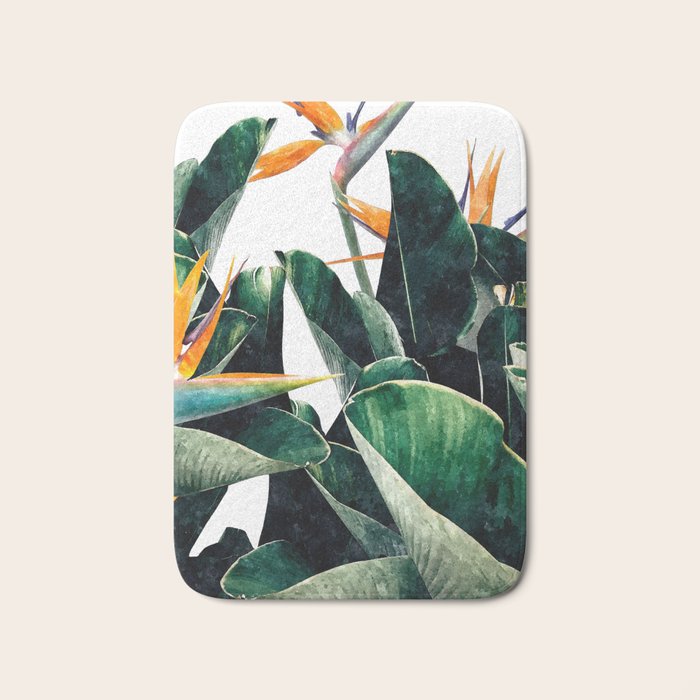 Paradise Bird, Nature Botanical Plant Floral, Tropical Garden Watercolor Painting Bath Mat Gallery Image 1
