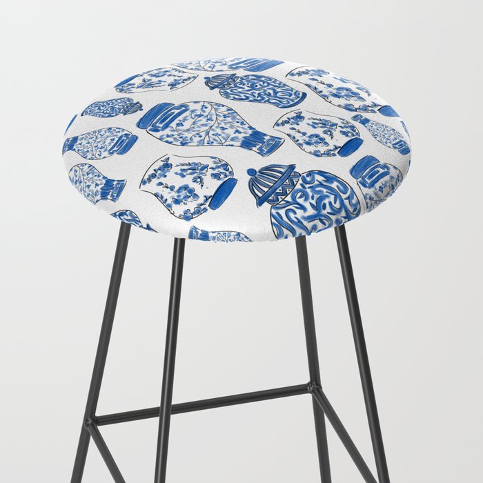 Chinoiserie Blue and White Jars Stool Gallery Image 2