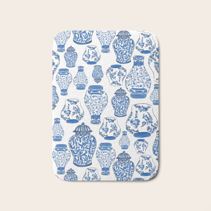 Chinoiserie Blue and White Jars Bath Mat Gallery Image 1