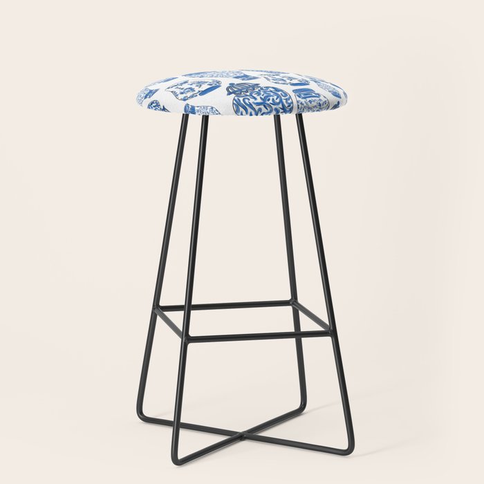 Chinoiserie Blue and White Jars Stool Gallery Image 1