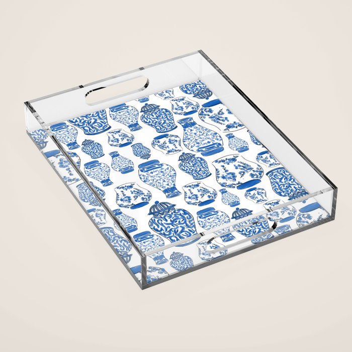 Chinoiserie Blue and White Jars Acrylic Tray Gallery Image 1