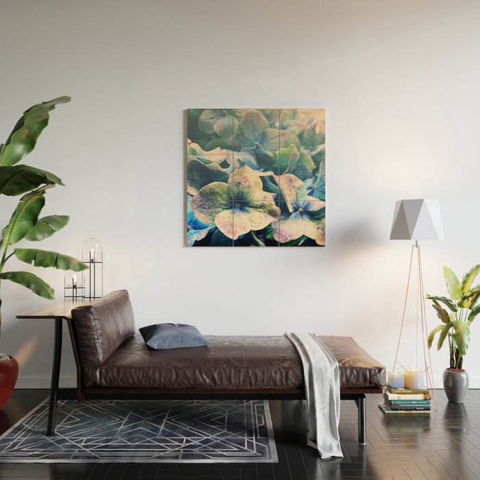 Blue Hydrangea Flower Botanical Wood Wall Art Gallery Image 2