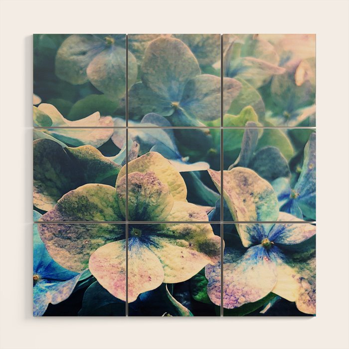 Blue Hydrangea Flower Botanical Wood Wall Art Gallery Image 1