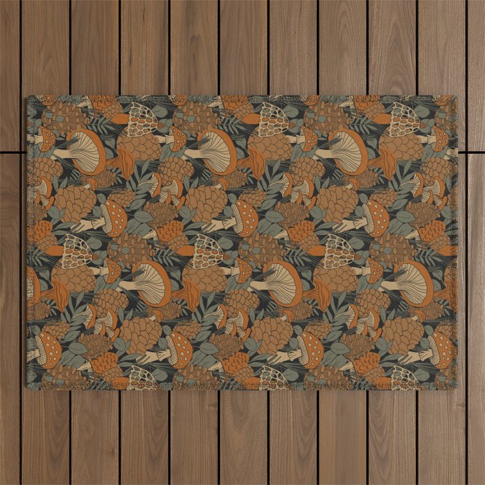 Autumn Mushrooms and Pinecones Outdoor Rug Gallery Image 1