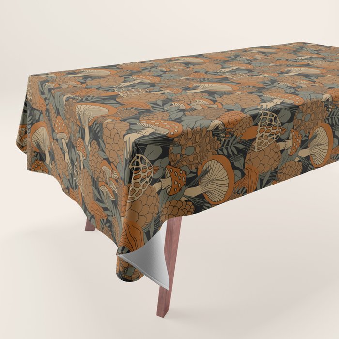 Autumn Mushrooms and Pinecones Tablecloth Gallery Image 1