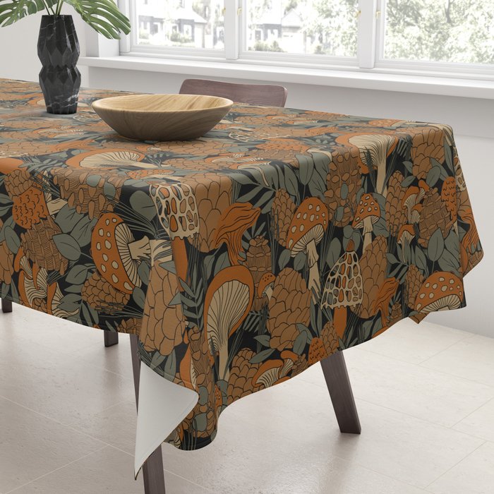 Autumn Mushrooms and Pinecones Tablecloth Gallery Image 3