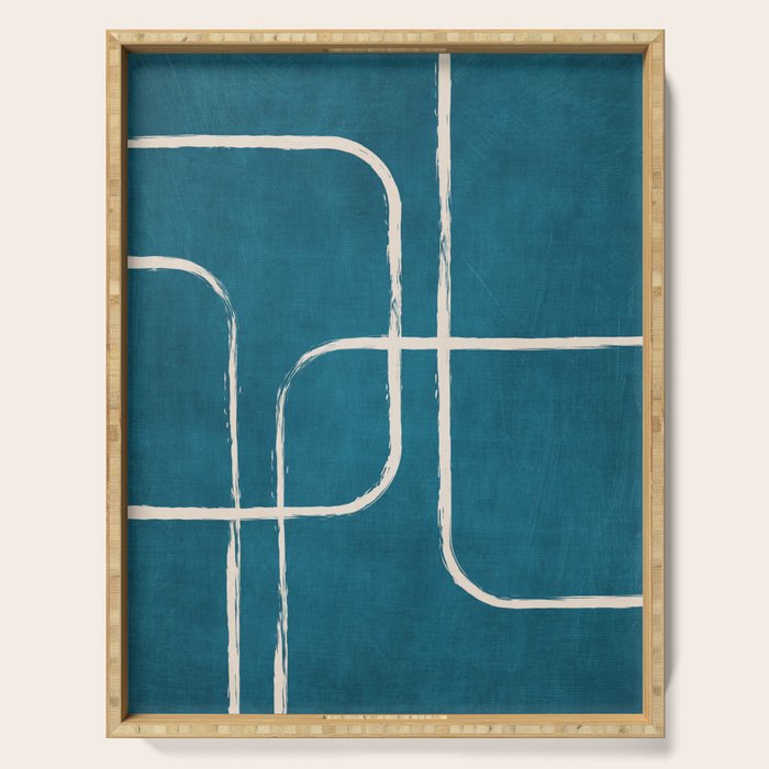 Dark Teal White Lines Geometric Minimalist Art Serving Tray Gallery Image 1