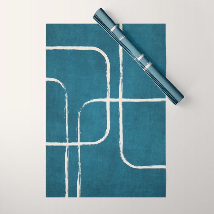 Dark Teal White Lines Geometric Minimalist Art Wrapping Paper Gallery Image 1