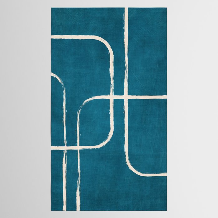 Dark Teal White Lines Geometric Minimalist Art Tablecloth Gallery Image 2