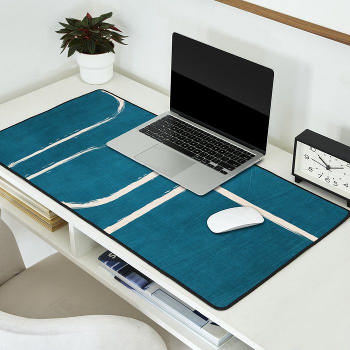 Dark Teal White Lines Geometric Minimalist Art Desk Mat Gallery Image 2