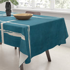 Dark Teal White Lines Geometric Minimalist Art Tablecloth Gallery Image 3
