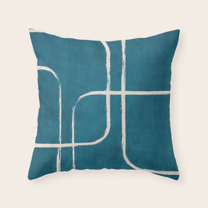 Dark Teal White Lines Geometric Minimalist Art Throw Pillow Gallery Image 6