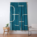 Dark Teal White Lines Geometric Minimalist Art Window Curtain Gallery Image 5