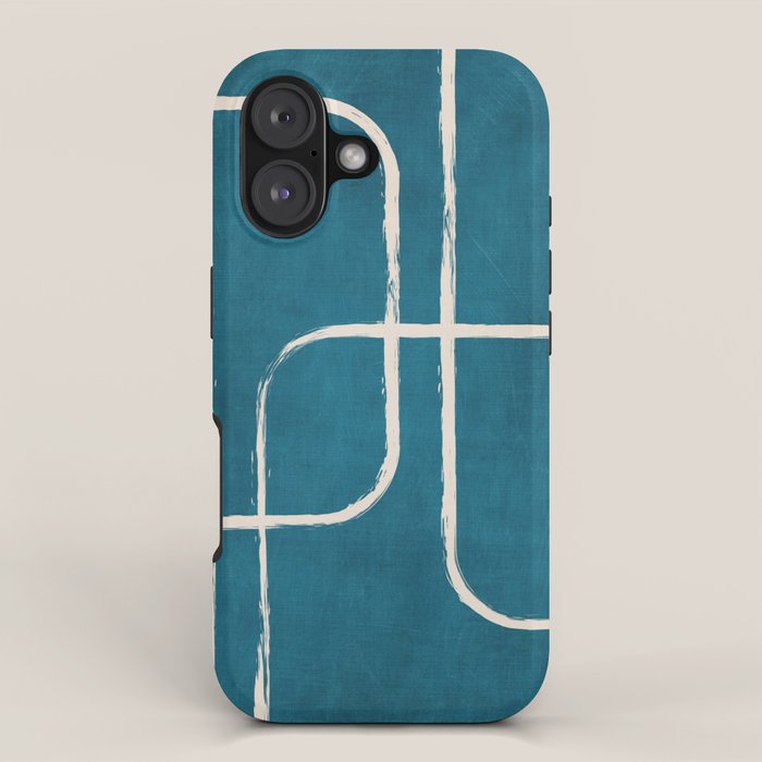 Dark Teal White Lines Geometric Minimalist Art iPhone Case Gallery Image 1