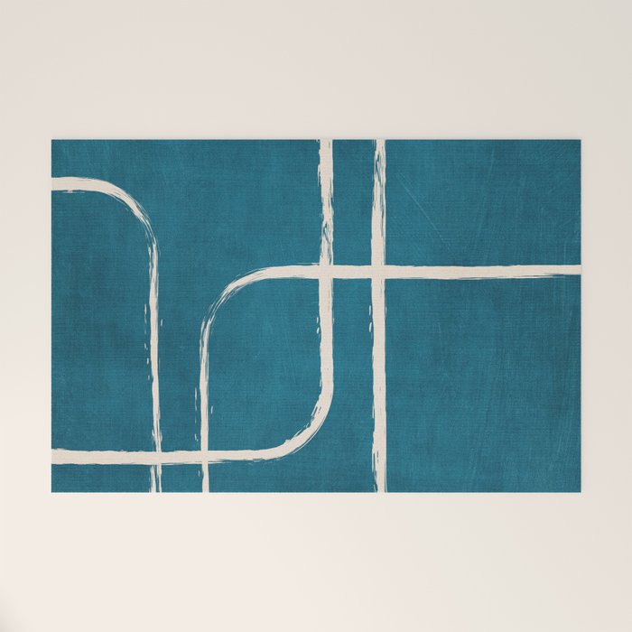 Dark Teal White Lines Geometric Minimalist Art Welcome Mat Gallery Image 1