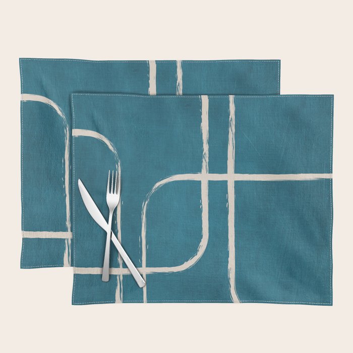 Dark Teal White Lines Geometric Minimalist Art Placemat Gallery Image 1