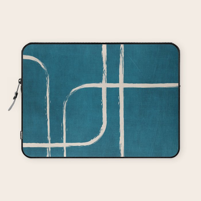 Dark Teal White Lines Geometric Minimalist Art Laptop Sleeve Gallery Image 1