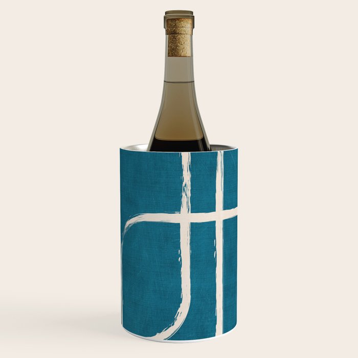 Dark Teal White Lines Geometric Minimalist Art Wine Chiller Gallery Image 1