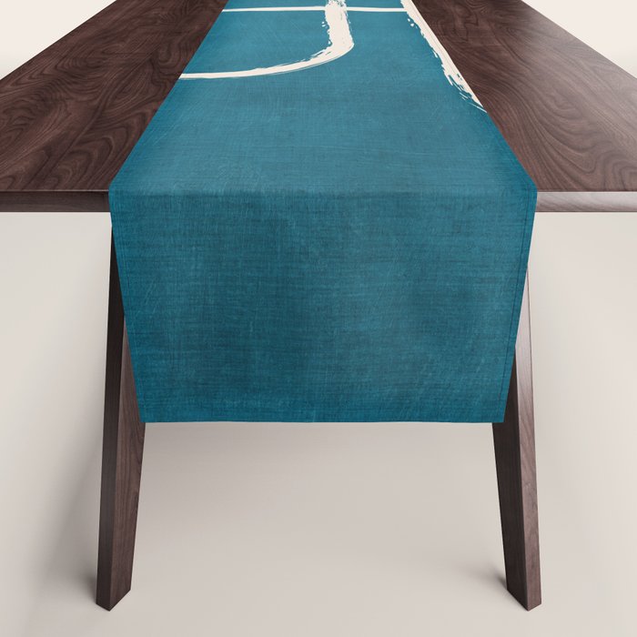 Dark Teal White Lines Geometric Minimalist Art Table Runner Gallery Image 1