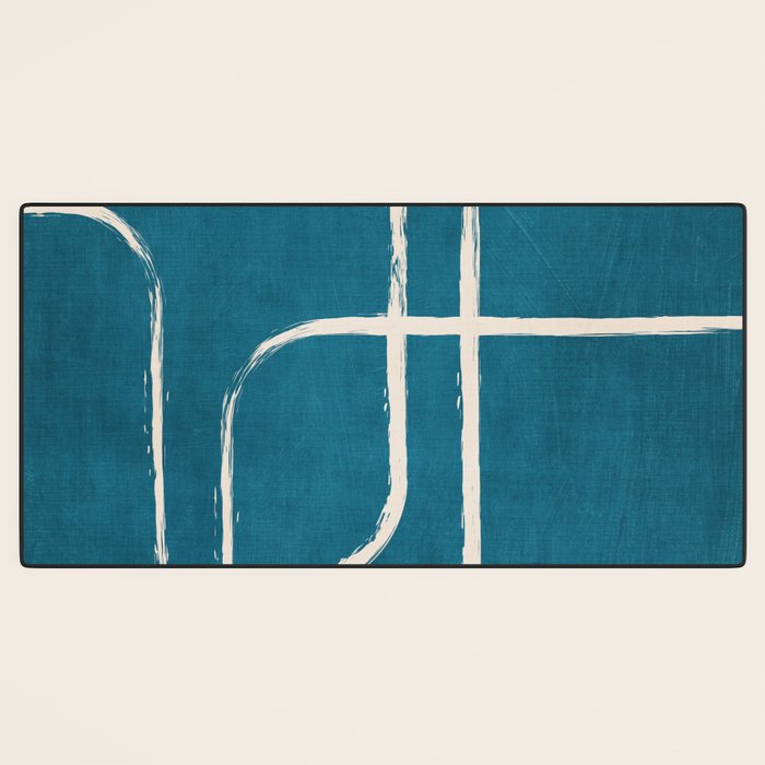 Dark Teal White Lines Geometric Minimalist Art Desk Mat Gallery Image 3