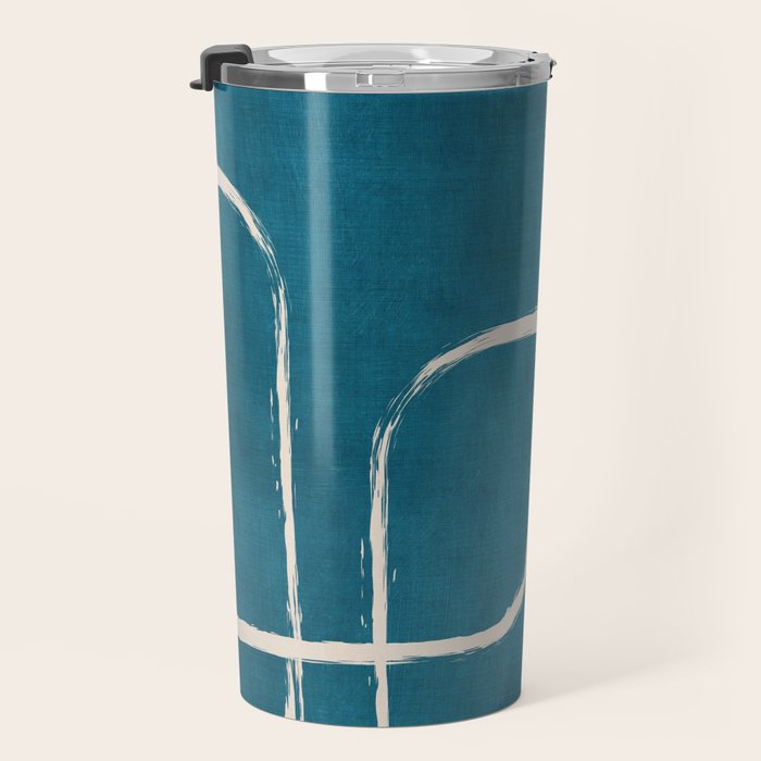 Dark Teal White Lines Geometric Minimalist Art Travel Mug Gallery Image 3