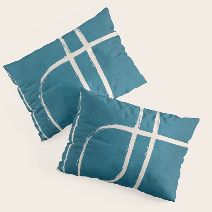 Dark Teal White Lines Geometric Minimalist Art Pillow Sham Gallery Image 3