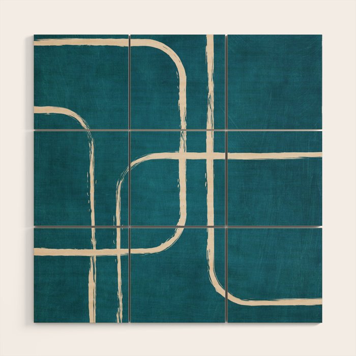 Dark Teal White Lines Geometric Minimalist Art Wood Wall Art Gallery Image 1