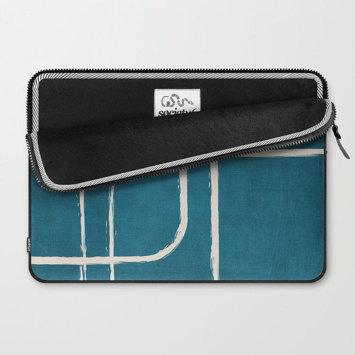 Dark Teal White Lines Geometric Minimalist Art Laptop Sleeve Gallery Image 2