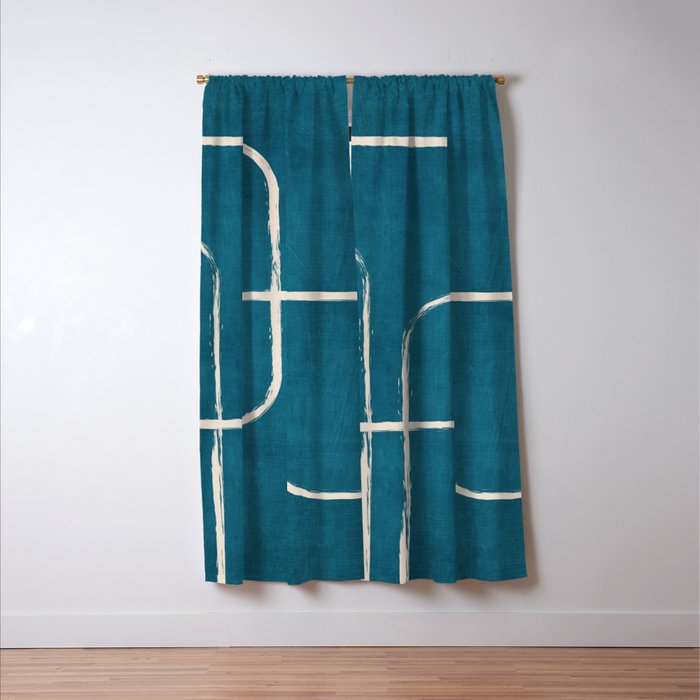 Dark Teal White Lines Geometric Minimalist Art Window Curtain Gallery Image 3