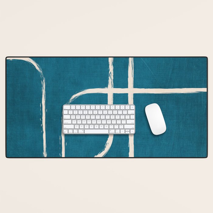 Dark Teal White Lines Geometric Minimalist Art Desk Mat Gallery Image 1