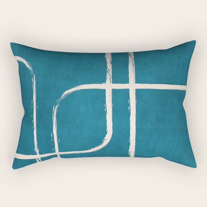 Dark Teal White Lines Geometric Minimalist Art Rectangular Pillow Gallery Image 2