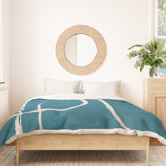 Dark Teal White Lines Geometric Minimalist Art Duvet Cover Gallery Image 3
