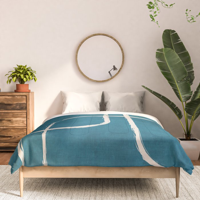 Dark Teal White Lines Geometric Minimalist Art Comforter Gallery Image 3
