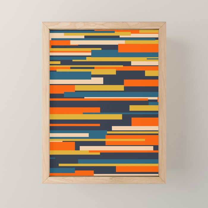 Wright Geometric Mid Century Modern Abstract Pattern Blue Orange Mustard Mini Art Print Gallery Image 1