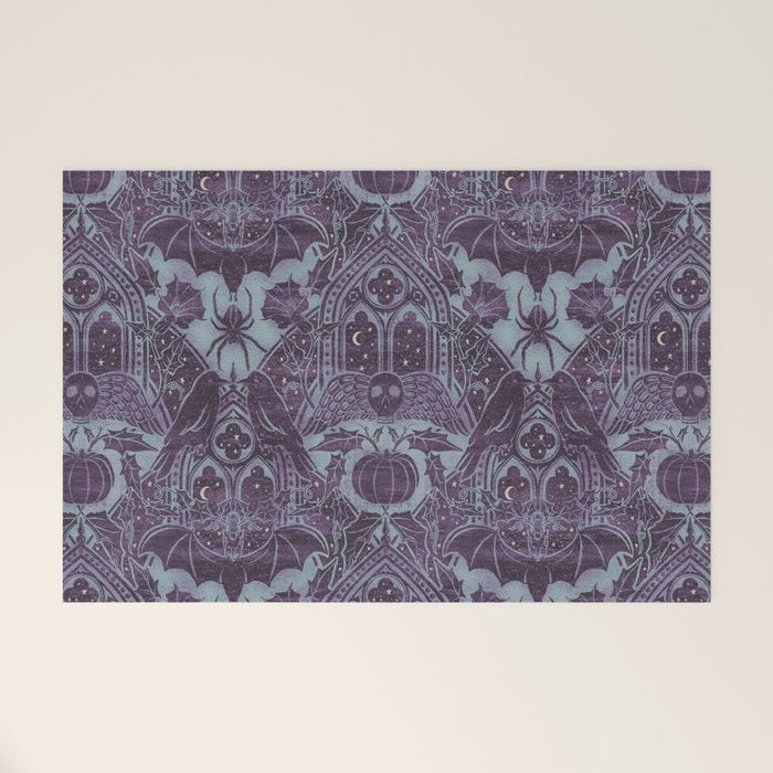 Gothic Halloween Damask - moonlight violet  Welcome Mat Gallery Image 1