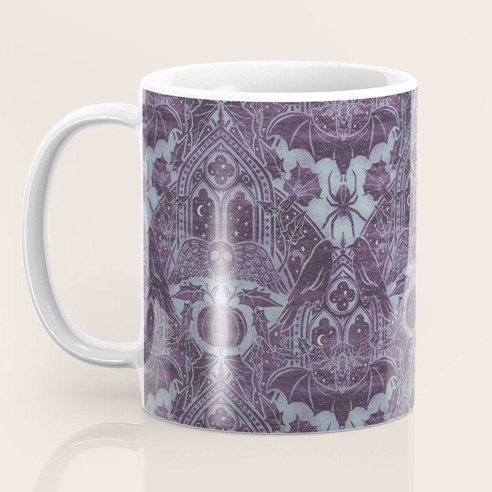 Gothic Halloween Damask - moonlight violet  Coffee Mug Gallery Image 3