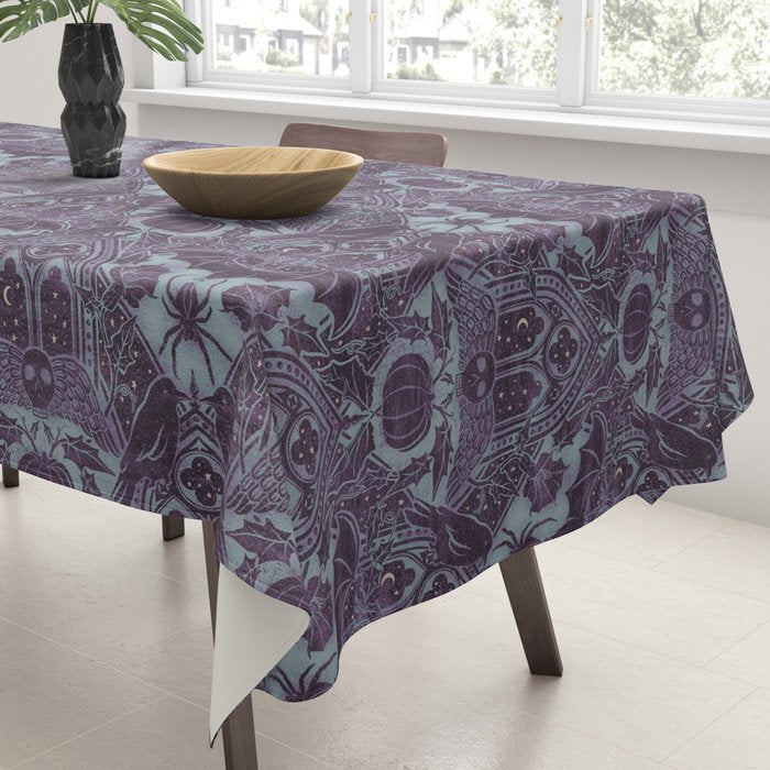 Gothic Halloween Damask - moonlight violet  Tablecloth Gallery Image 3