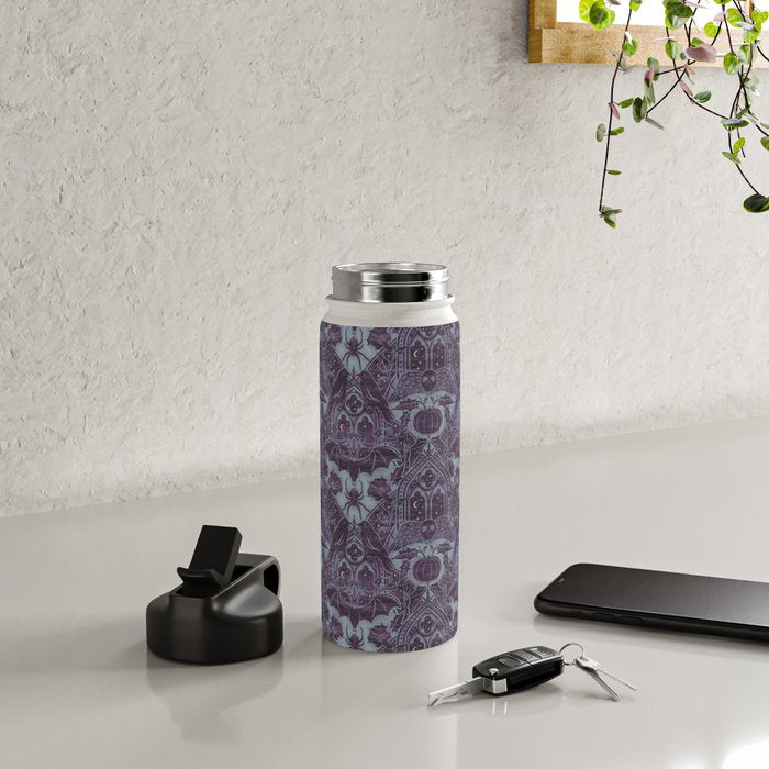 Gothic Halloween Damask - moonlight violet  Water Bottle Gallery Image 4