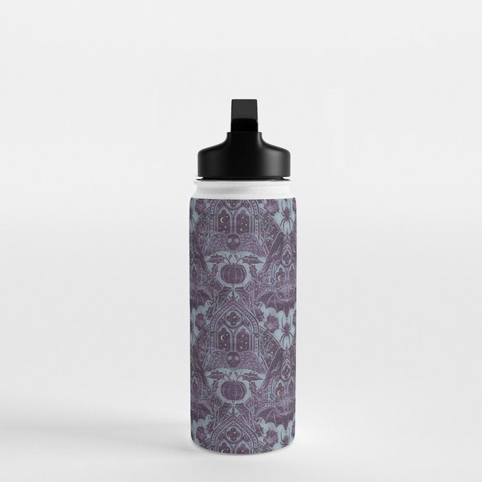 Gothic Halloween Damask - moonlight violet  Water Bottle Gallery Image 3