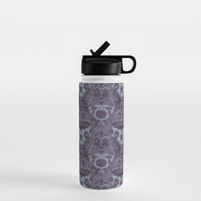 Gothic Halloween Damask - moonlight violet  Water Bottle Gallery Image 1