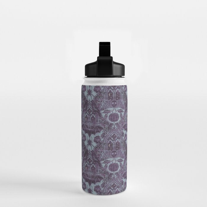 Gothic Halloween Damask - moonlight violet  Water Bottle Gallery Image 2