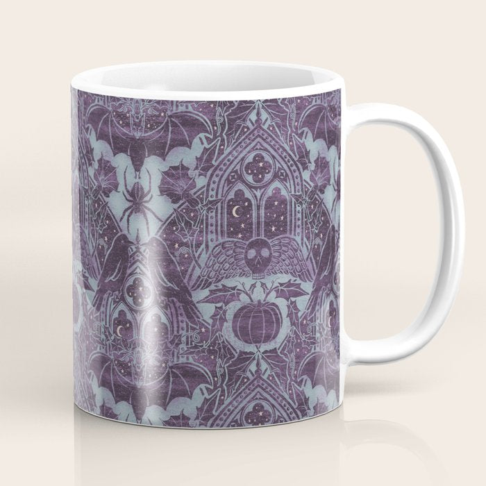 Gothic Halloween Damask - moonlight violet  Coffee Mug Gallery Image 1