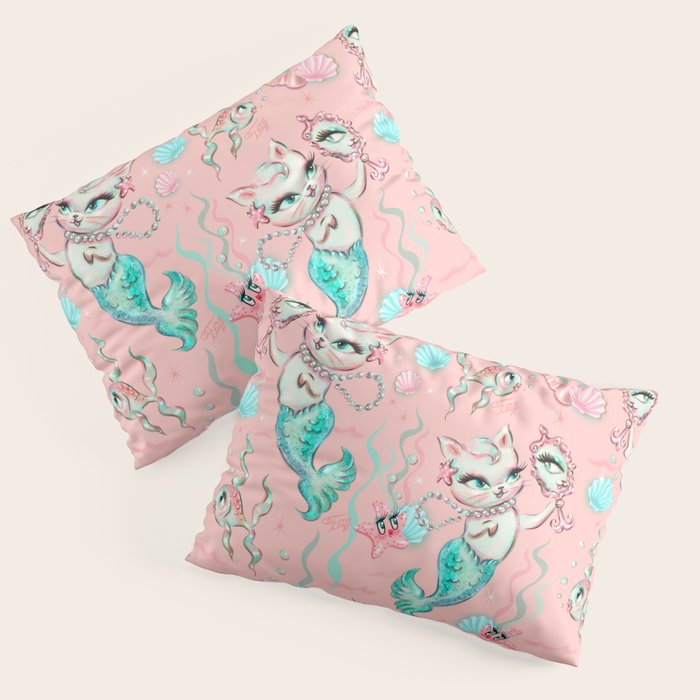 Merkittens with Pearls on blush Pillow Sham Gallery Image 3