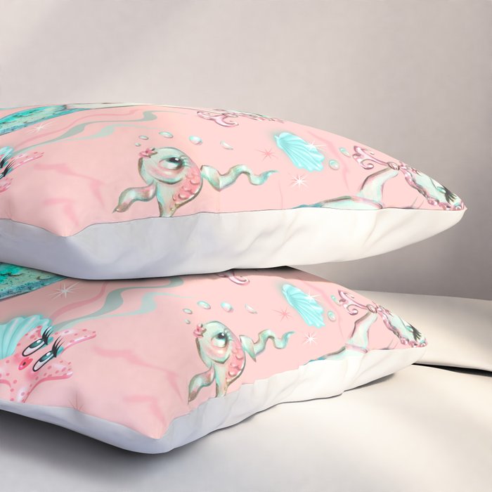 Merkittens with Pearls on blush Pillow Sham Gallery Image 3