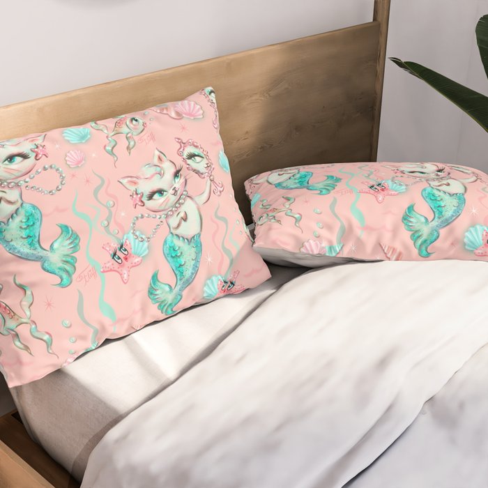 Merkittens with Pearls on blush Pillow Sham Gallery Image 2