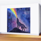 Galaxy Wolf Howling Rainbow Wall Mural Gallery Image 2