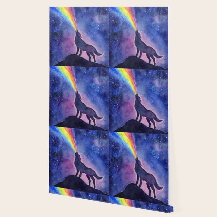 Galaxy Wolf Howling Rainbow Wallpaper Gallery Image 2