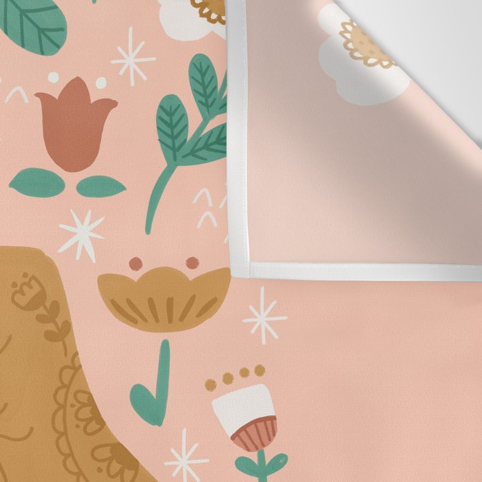 Folk Floral Dinosaurs in Pink Wall Tapestry Gallery Image 3